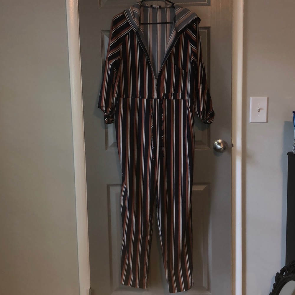 Striped Long Sleeve Jumpsuit with Hoodie